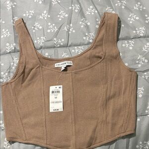 And Now This Women's Brown Ribbed Crop Top
